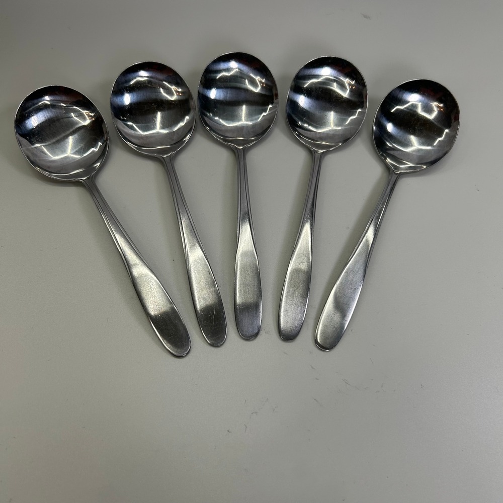 Delco Delta Round Bowl Soup Spoons 6" Set 5 Stainless Steel Replacement Flatware